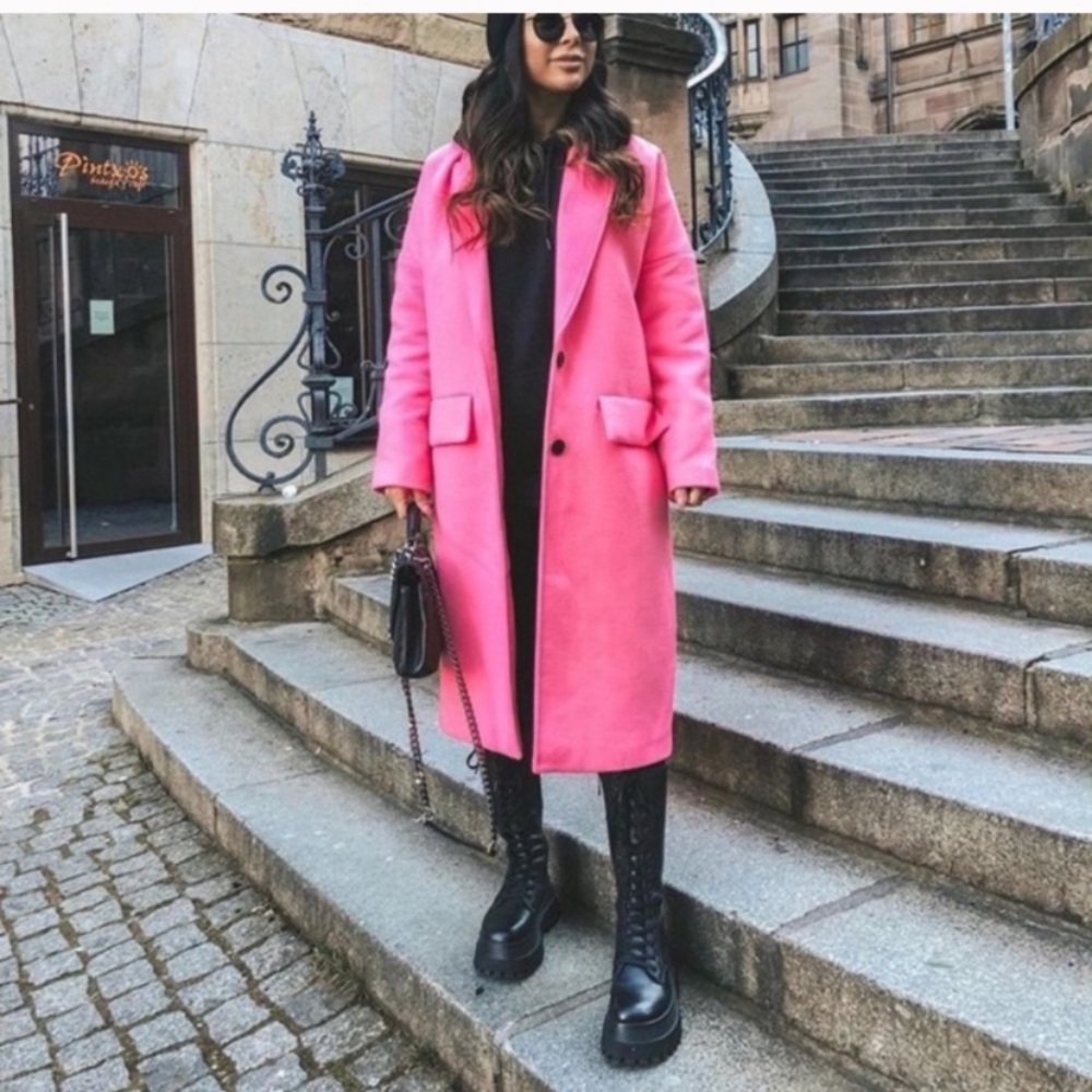 Zara Neon Pink Oversized Double breasted coat